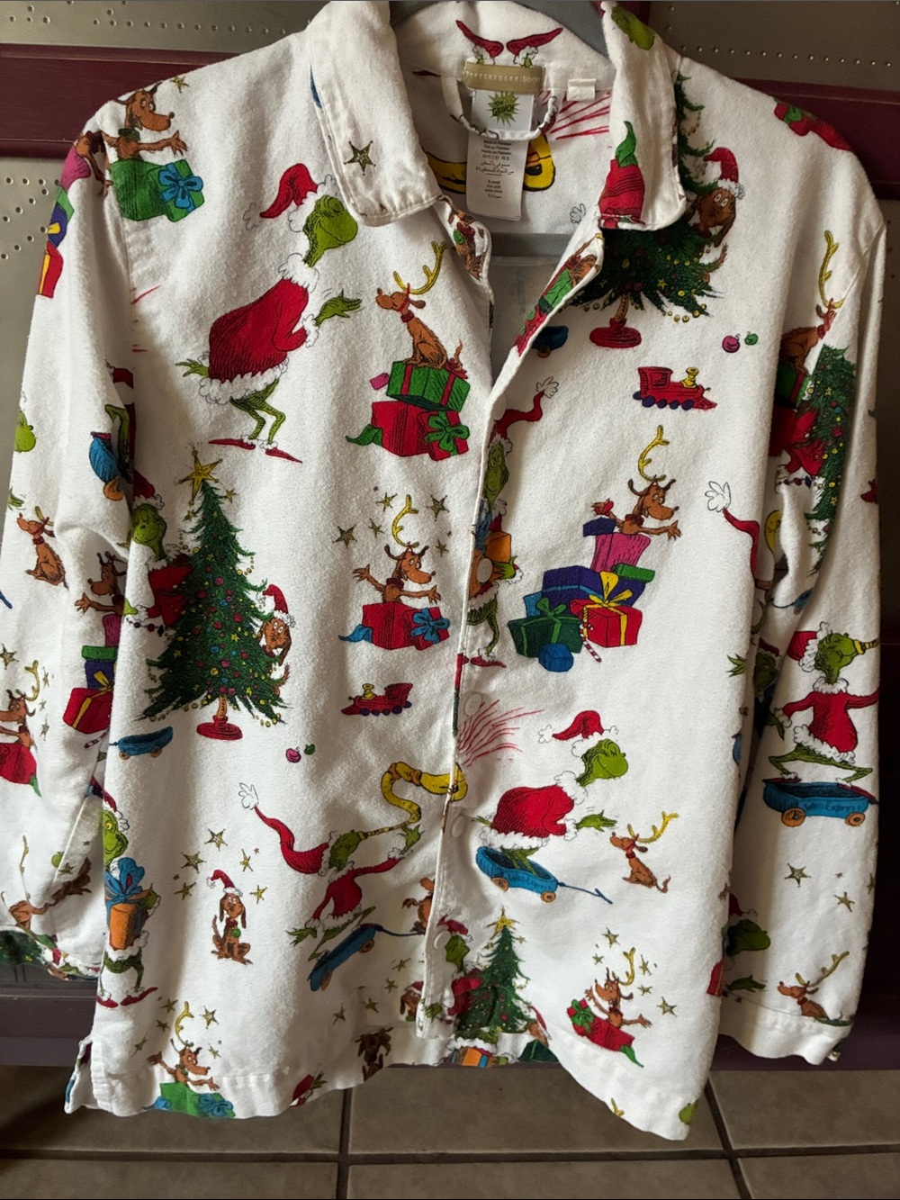 Pottery Barn TEEN Dr Seuss Grinch Flannel Pajamas Top XS